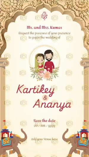 Elephant Theme Beautifully Designed Indian Wedding Invitation Card